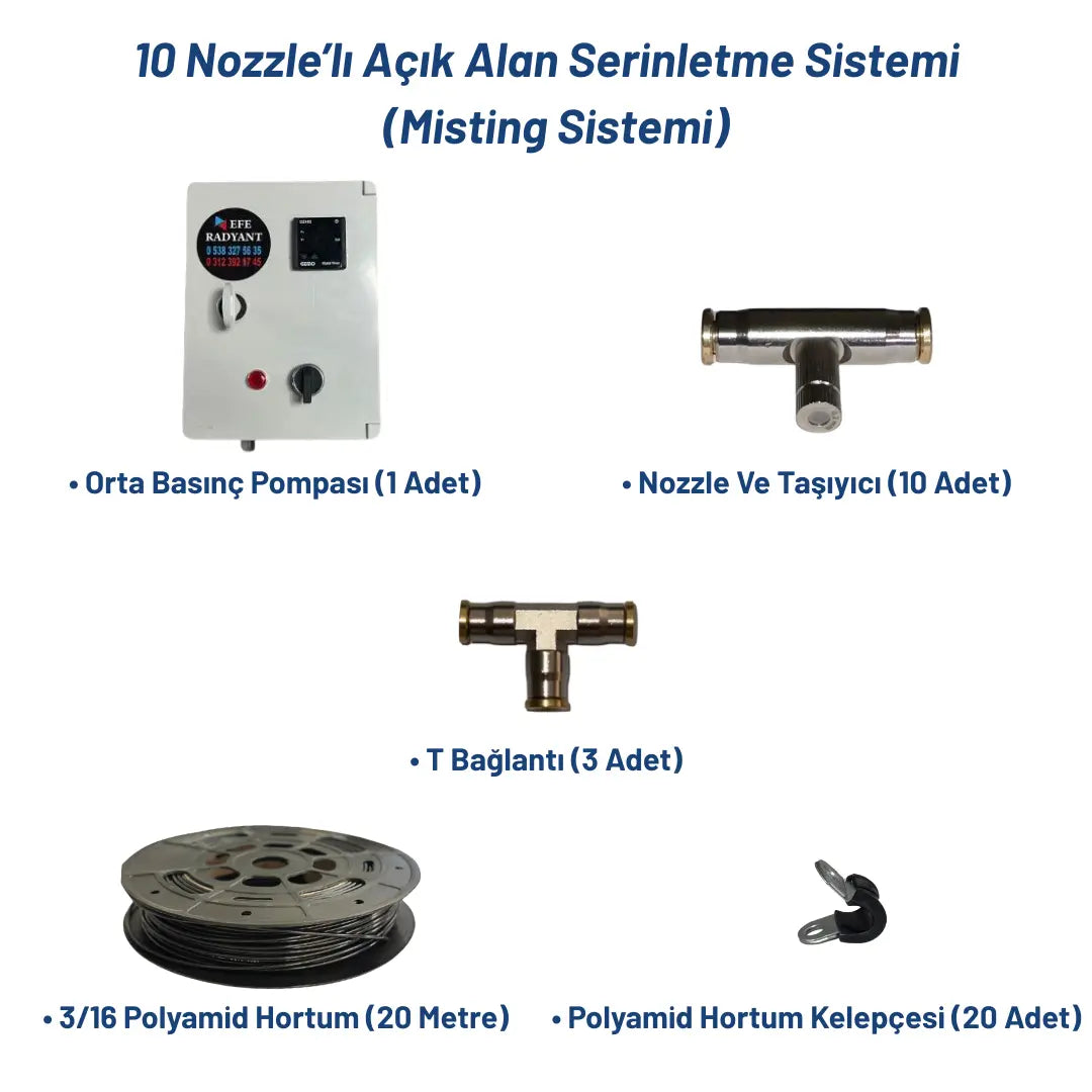 10 Nozzle’lı Açık Alan Serinletme Sistemi (Misting Sistemi) Heater Shop