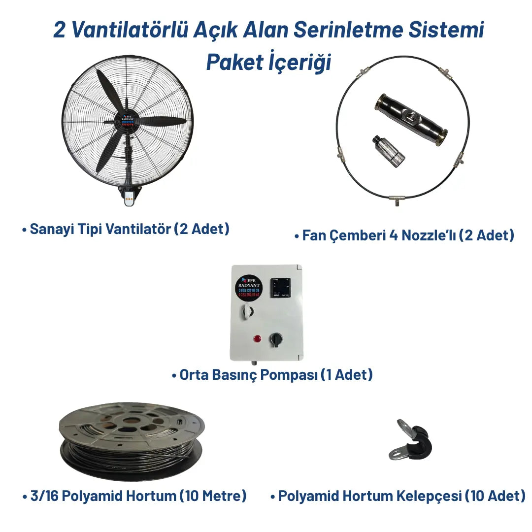 2 Vantilatörlü Açık Alan Serinletme Ve Soğutma Sistemi (Misting Sistemi) Heater Shop