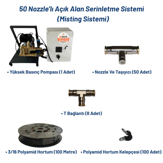 50 Nozzle’lı Açık Alan Serinletme Sistemi (Misting Sistemi) Heater Shop