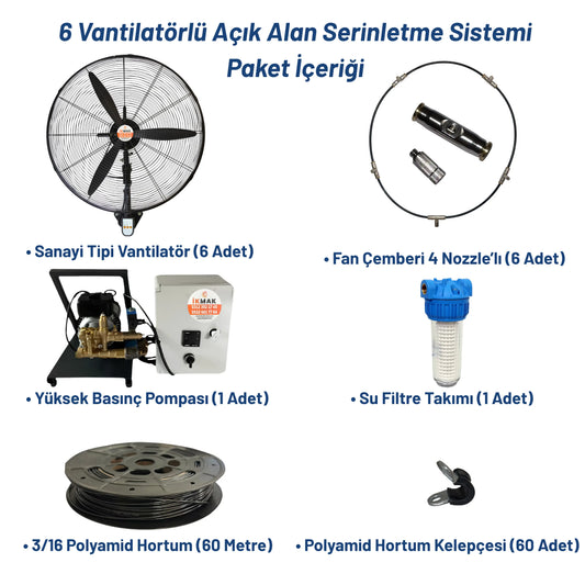 6 Vantilatörlü Açık Alan Serinletme ve Soğutma Sistemi (Misting Sistemi) Heater Shop