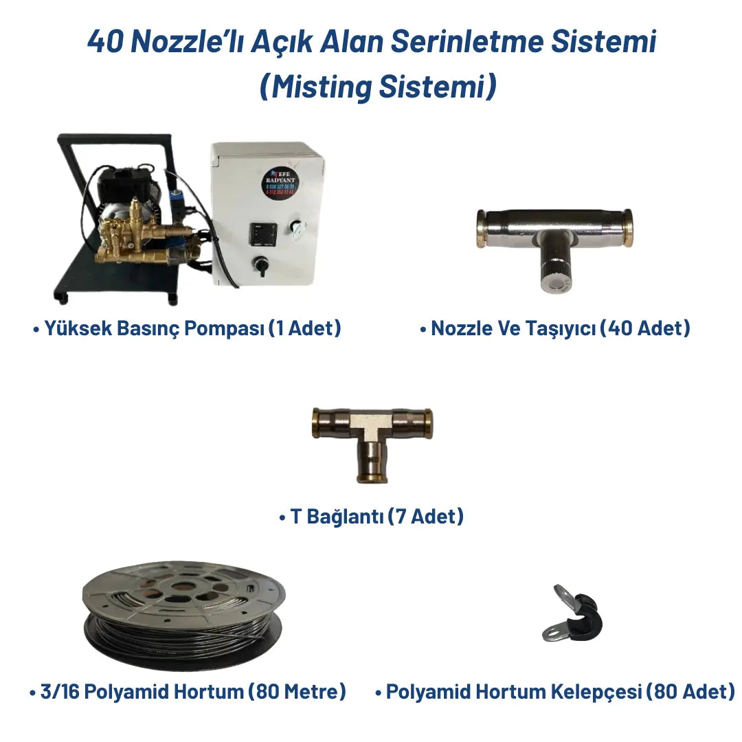 40 Nozzle’lı Açık Alan Serinletme Sistemi (Misting Sistemi) Heater Shop