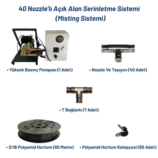 40 Nozzle’lı Açık Alan Serinletme Sistemi (Misting Sistemi) Heater Shop