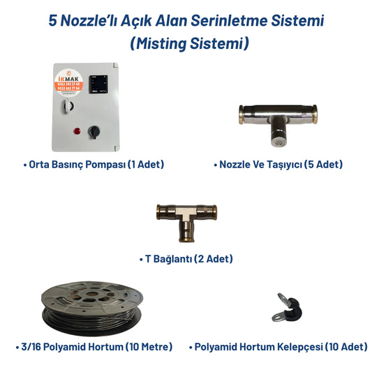 5 Nozzle’lı Açık Alan Serinletme Sistemi (Misting Sistemi) Heater Shop