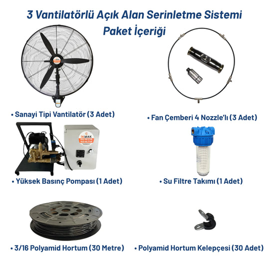 3 Vantilatörlü Açık Alan Serinletme Ve Soğutma Sistemi (Misting Sistemi) Heater Shop