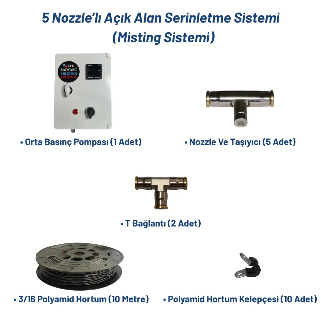 5 Nozzle’lı Açık Alan Serinletme Sistemi (Misting Sistemi) Heater Shop