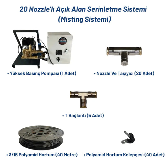 20 Nozzle’lı Açık Alan Serinletme Sistemi (Misting Sistemi) Heater Shop