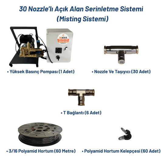 30 Nozzle’lı Açık Alan Serinletme Sistemi (Misting Sistemi) Heater Shop