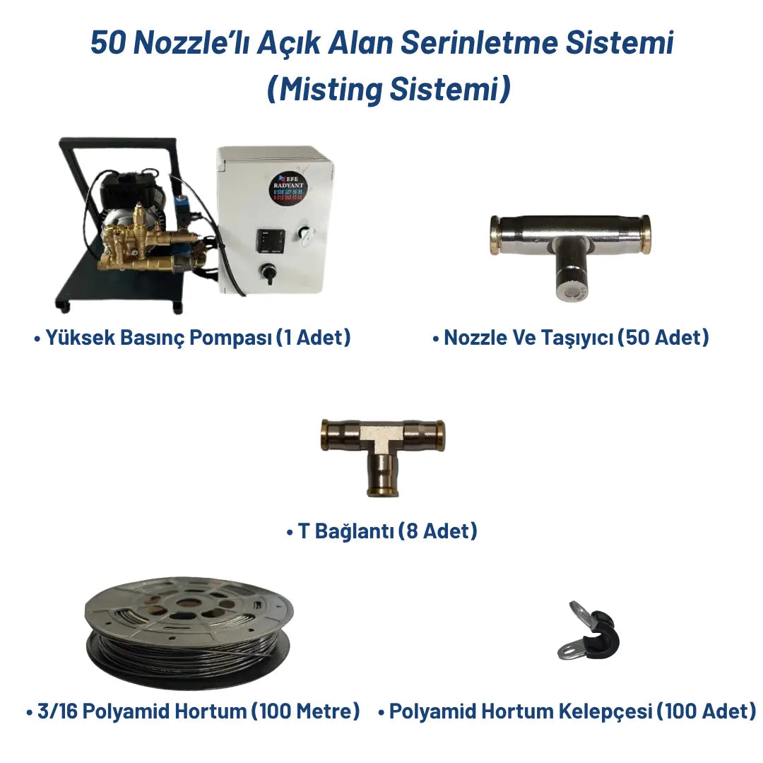 50 Nozzle’lı Açık Alan Serinletme Sistemi (Misting Sistemi) Heater Shop