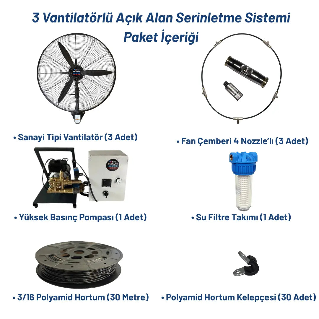3 Vantilatörlü Açık Alan Serinletme Ve Soğutma Sistemi (Misting Sistemi) Heater Shop