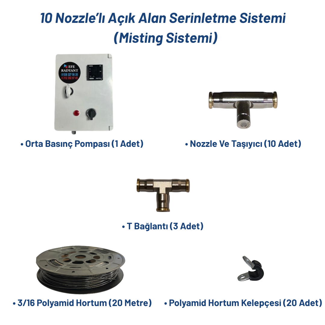 10 Nozzle’lı Açık Alan Serinletme Sistemi (Misting Sistemi)