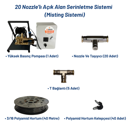 20 Nozzle’lı Açık Alan Serinletme Sistemi (Misting Sistemi)