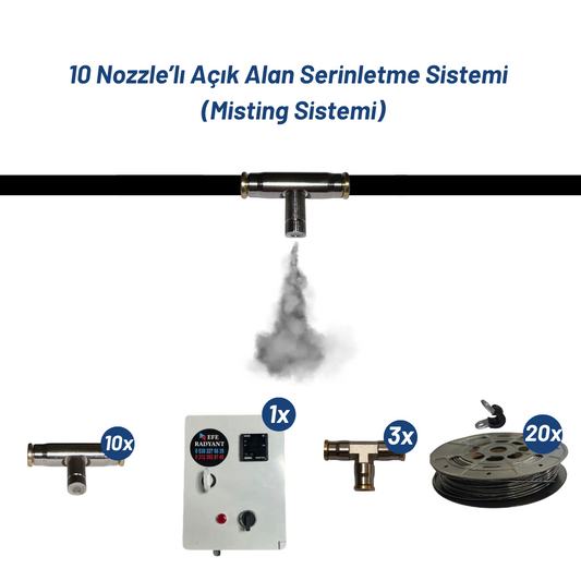 10 Nozzle’lı Açık Alan Serinletme Sistemi (Misting Sistemi)