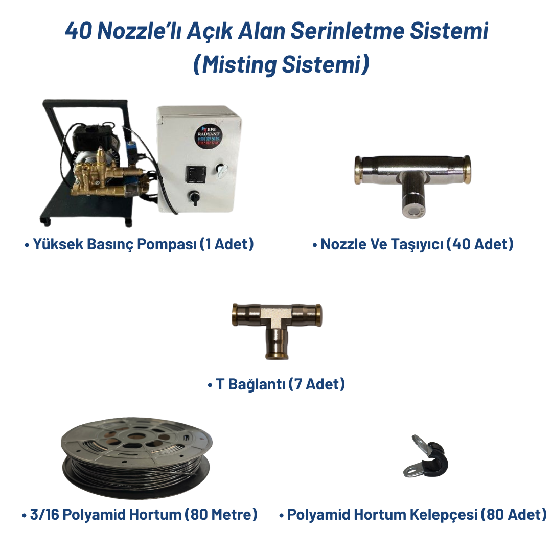 40 Nozzle’lı Açık Alan Serinletme Sistemi (Misting Sistemi)