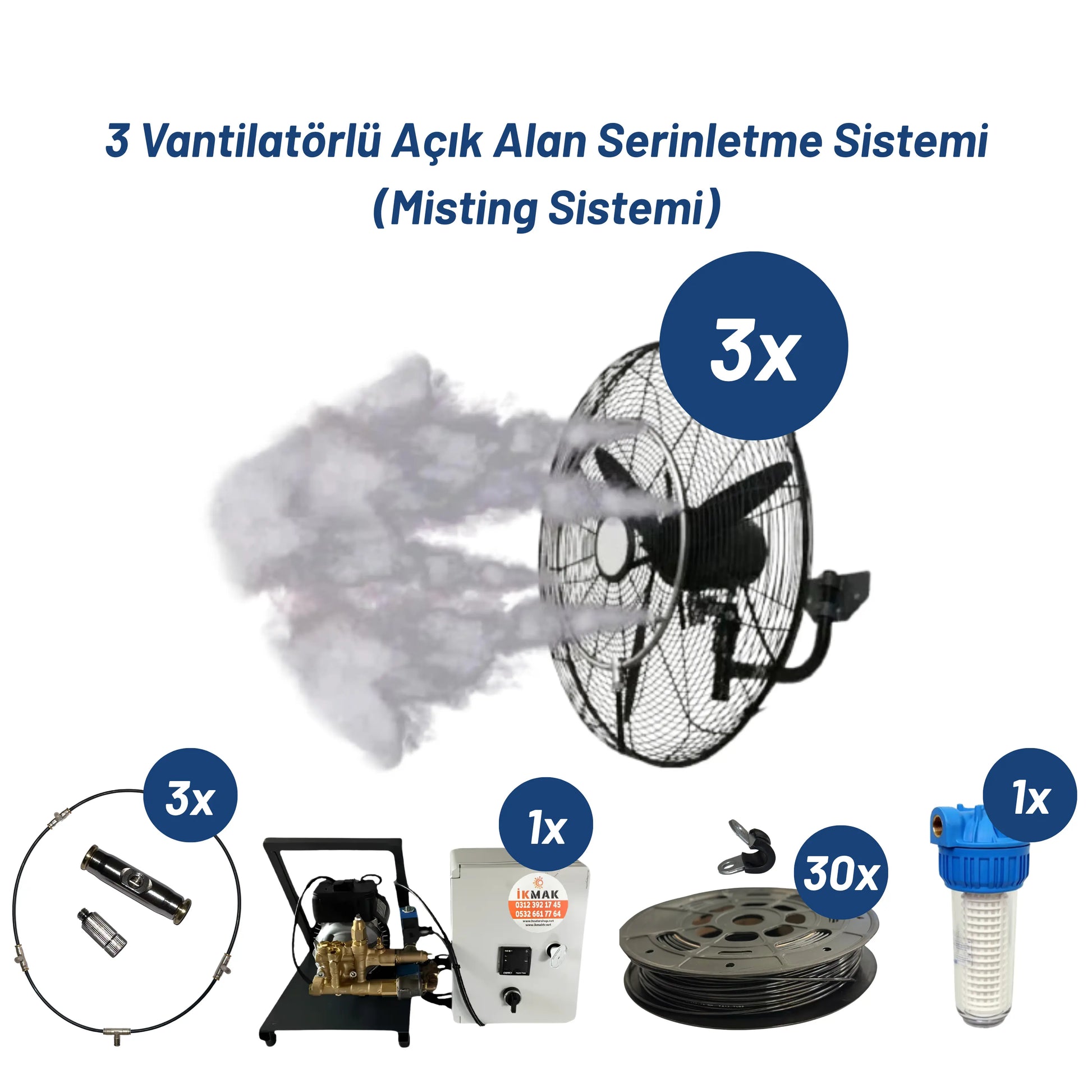 3 Vantilatörlü Açık Alan Serinletme Ve Soğutma Sistemi (Misting Sistemi) Heater Shop