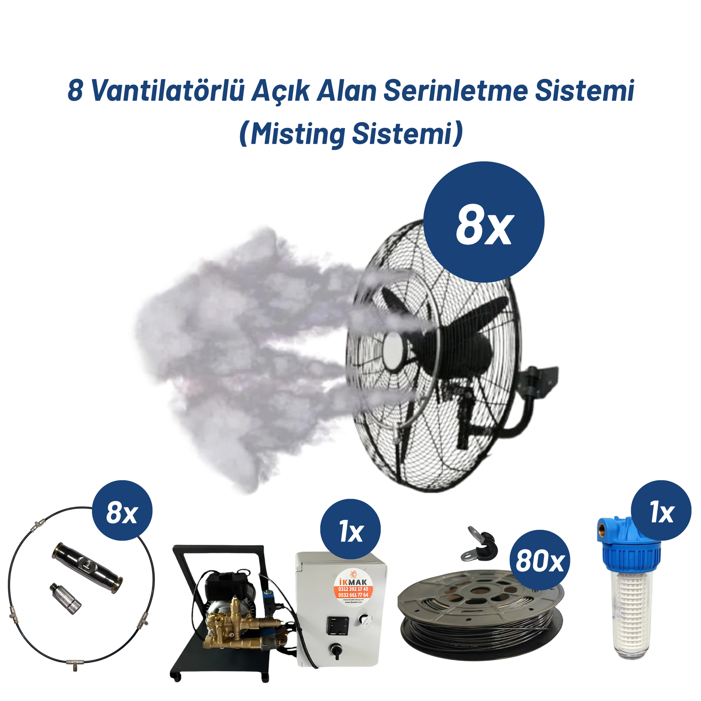 8 Vantilatörlü Açık Alan Serinletme ve Soğutma Sistemi (Misting Sistemi)