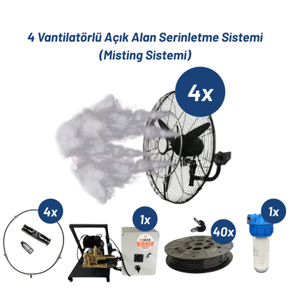 4 Vantilatörlü Açık Alan Serinletme ve Soğutma Sistemi (Misting Sistemi)
