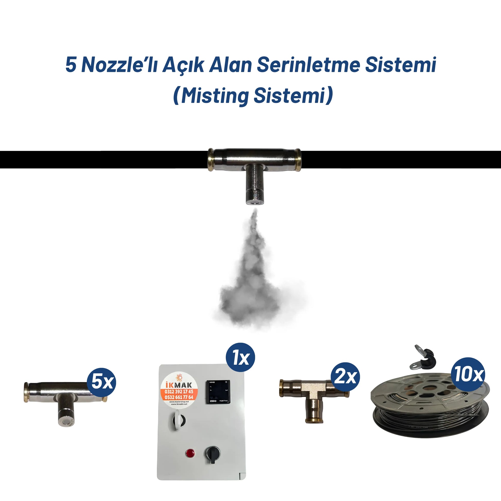 5 Nozzle’lı Açık Alan Serinletme Sistemi (Misting Sistemi) Heater Shop