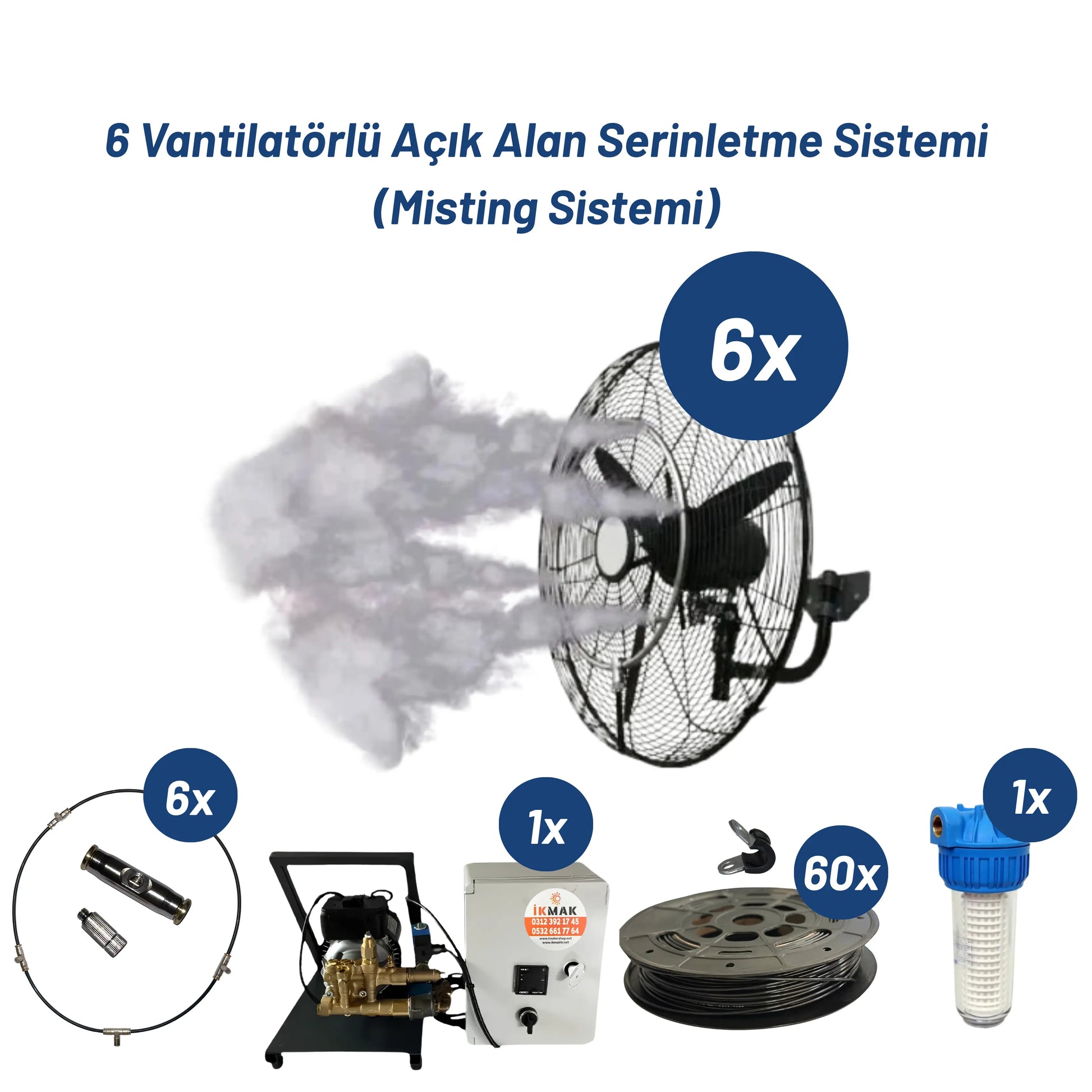 6 Vantilatörlü Açık Alan Serinletme ve Soğutma Sistemi (Misting Sistemi) Heater Shop