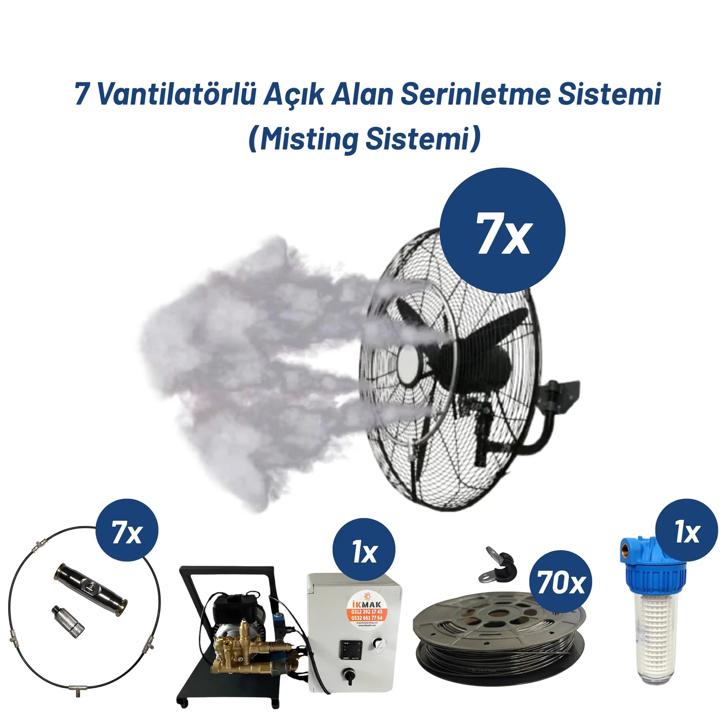 7 Vantilatörlü Açık Alan Serinletme ve Soğutma Sistemi (Misting Sistemi) Heater Shop