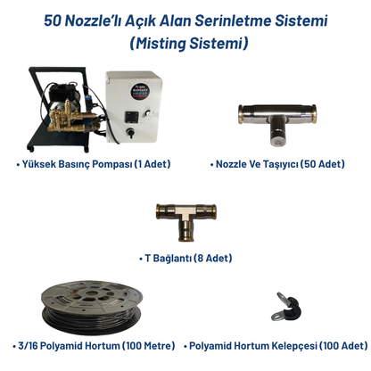 50 Nozzle’lı Açık Alan Serinletme Sistemi (Misting Sistemi)