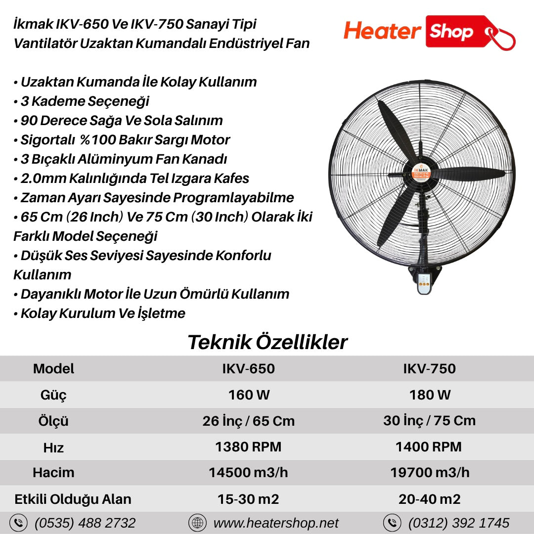 İkmak IKV-750 Sanayi Tipi Vantilatör Uzaktan Kumandalı Endüstriyel Fan 75 Cm (30 Inch)