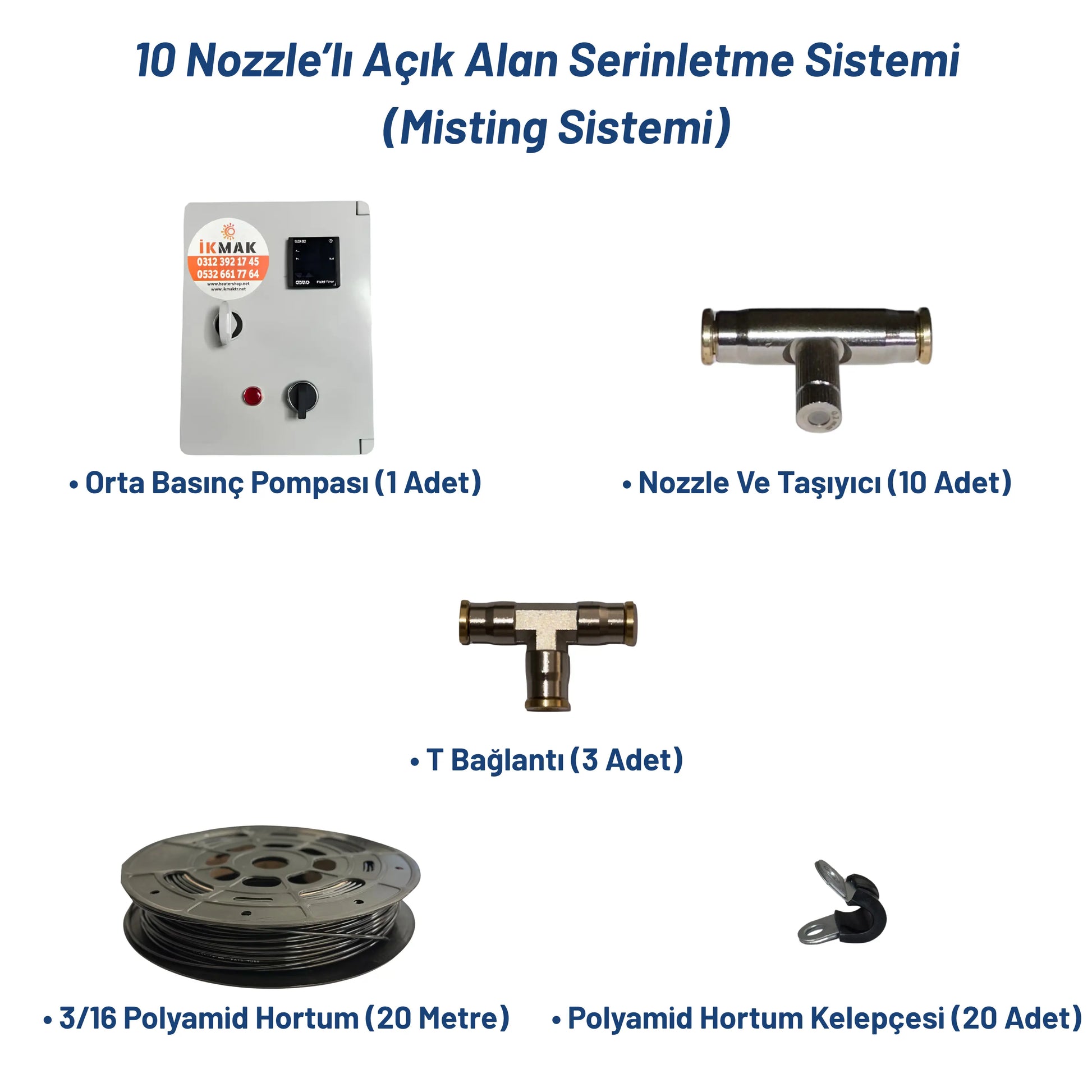 10 Nozzle’lı Açık Alan Serinletme Sistemi (Misting Sistemi) Heater Shop