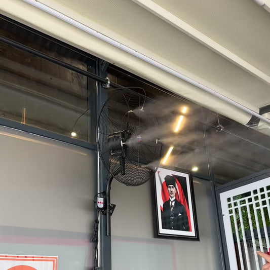 İkmak Buharlı Sanayi Tipi Vantilatör Sulu Sistem Endüstriyel Fan Uzaktan Kumandalı (Misting Fanı)